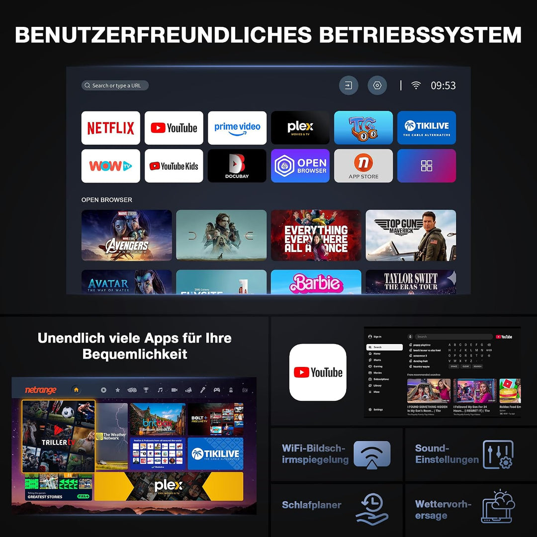 Smart Beamer【2800ANSI ＆ Offizielle App】 Mini Projektor mit Autofokus ＆Trapezkorrektur,VISSPL 1080P F