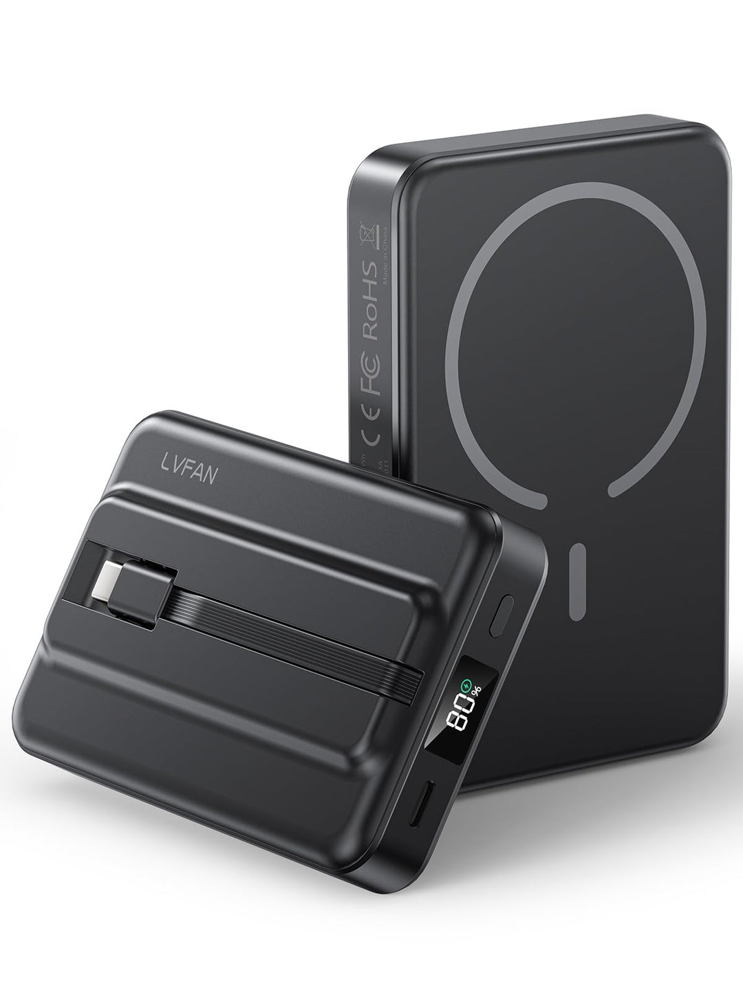 LVFAN Magnetische Powerbank für Mag Safe, integriertes USB-C-Kabel