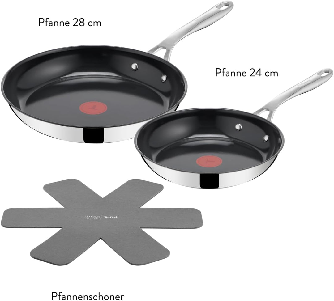 Jamie Oliver by TEFAL Direct Cook Bratpfannen-Set, 2-tlg. 24/28 cm, inkl. Pfannenschoner, antihaftbe