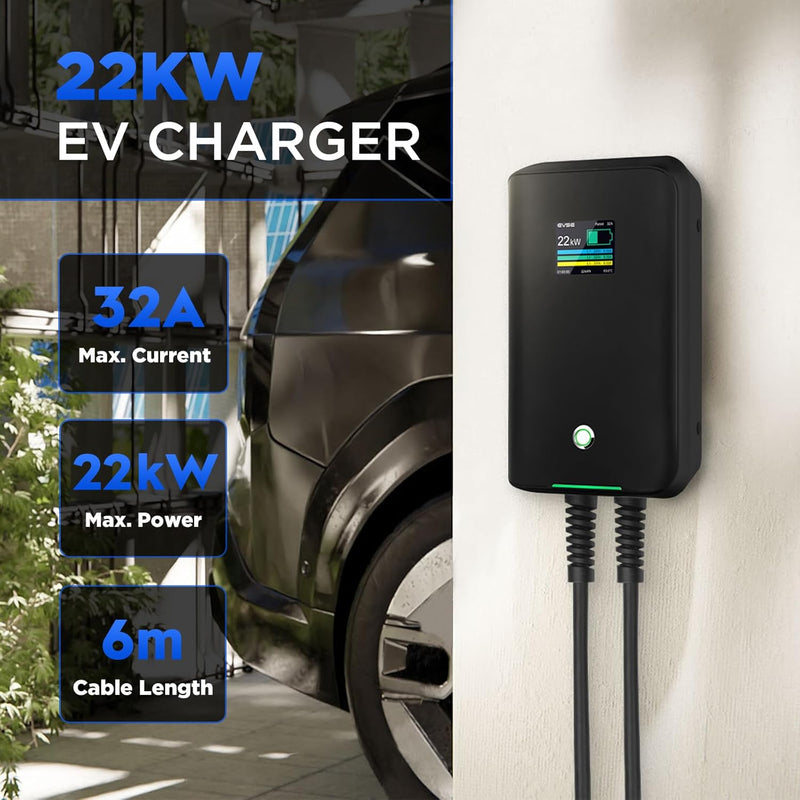 astoneves 22kW EV Ladestation Wallbox, 32A 3 Phase Elektroauto Ladestation mit 6,1m Typ 2 Ladekabel