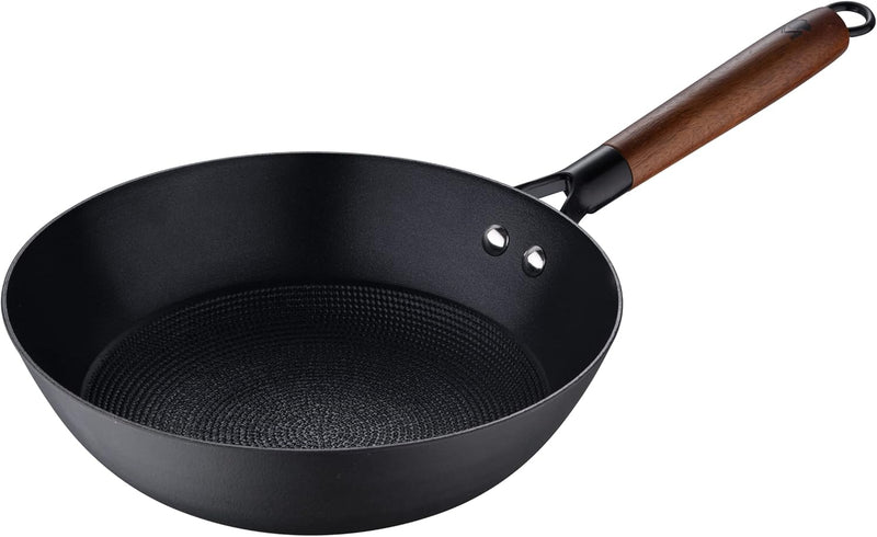 MasterPRO Odín Wok Sartén antiadherente 24 x 44 x 7,5 cm, hierro prensado, mango ergonómico de mader