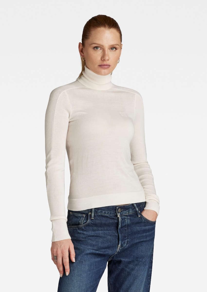 G-STAR Damen Core Slim Turtle Knitted Sweater XS Beige (Eggnog D23678-b692-g076), XS Beige (Eggnog D
