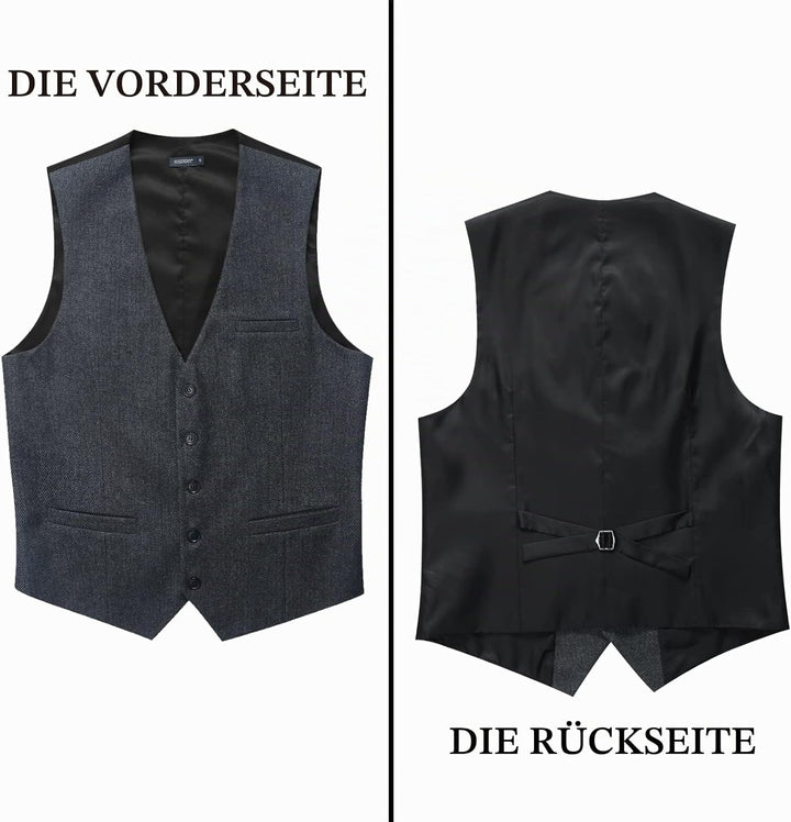 HISDERN Herren Anzugweste Herringbone Weste Hochzeit Herrenweste Formale Tweed Wollweste Classic Bas