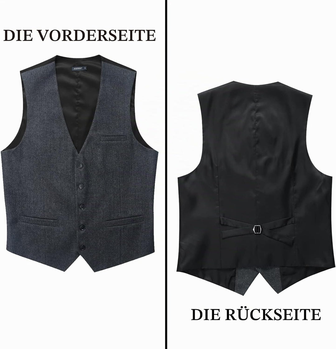 HISDERN Herren Anzugweste Herringbone Weste Hochzeit Herrenweste Formale Tweed Wollweste Classic Bas