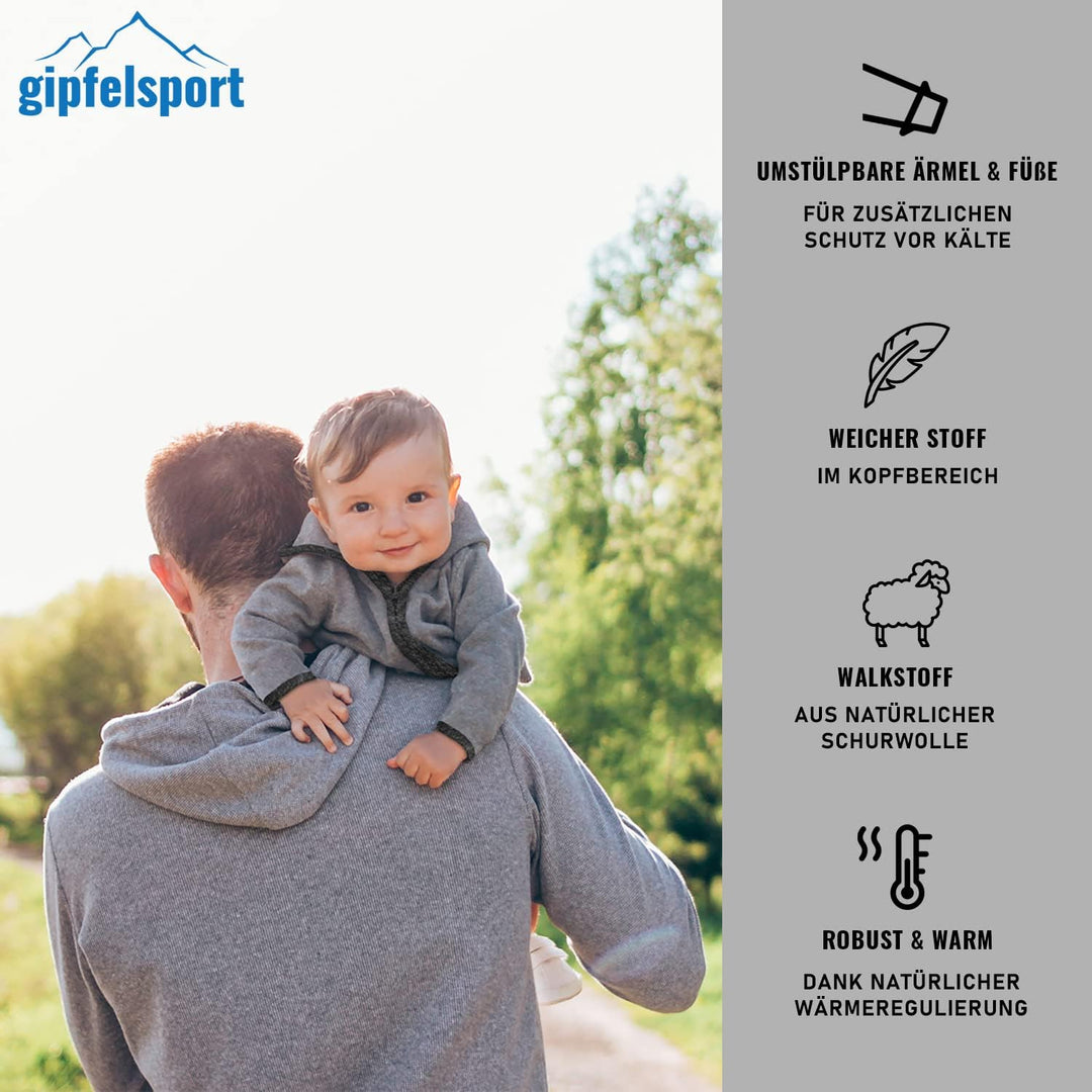 gipfelsport Wollwalk Overall Baby - Walkoverall mit Reissverschluss aus Natur Merino Wollfleece I Wo