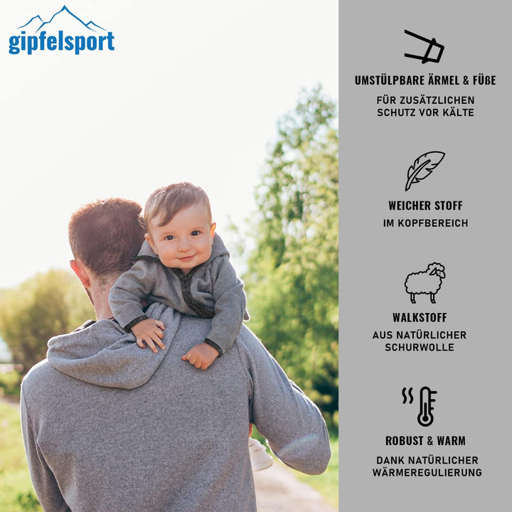 gipfelsport Wollwalk Overall Baby - Walkoverall mit Reissverschluss aus Natur Merino Wollfleece I Wo