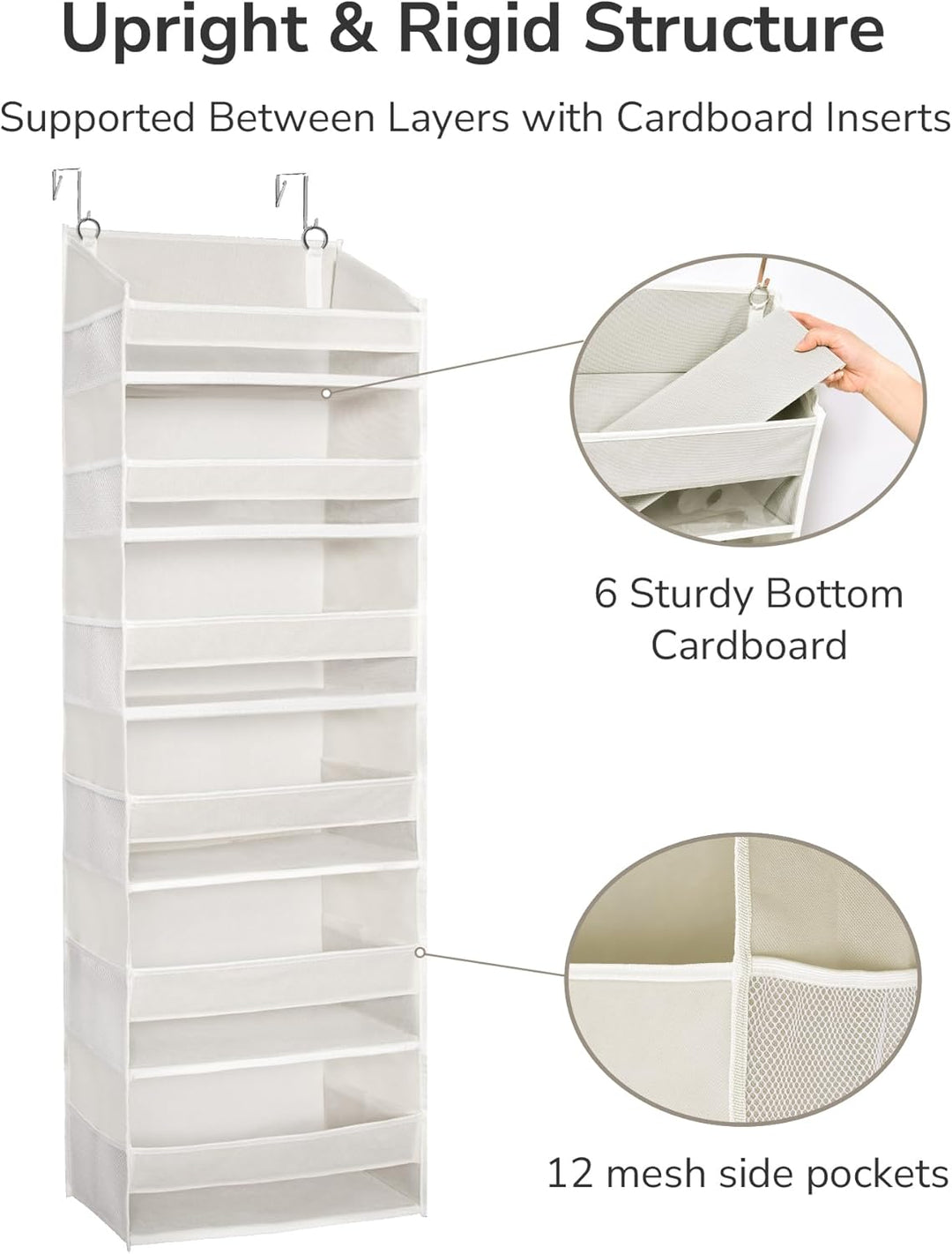 ULG Over The Door Organizer mit 6 grossen Fächern, 12 Seitentaschen, 50lbs Gewichtskapazität für Sch