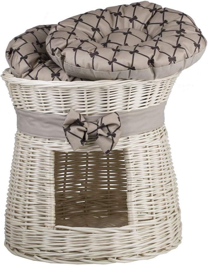e-wicker24 Runde Katzenhütte, Katzenkorb aus Weide, Korb für die Katze mit Zwei Etagen, Katzenlager