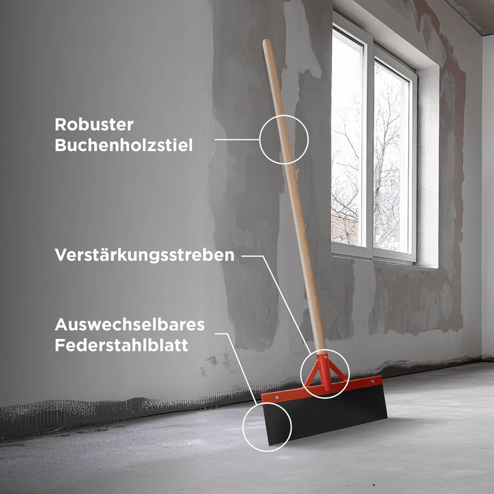 blizz-z Profi-Bodenschaber mit Buchenholzstiel (Blattbreite: 300 mm) | Stossscharre mit stabilem Fed