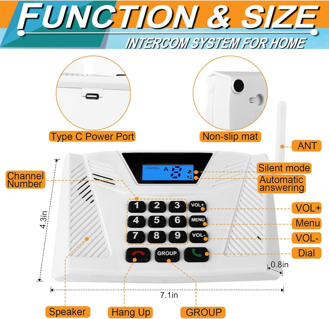 Intercoms Wireless for Home Upgraded, Hands Free Intercom 1,615.4 m, Echtzeit-Zwei-Wege-Gegensprecha