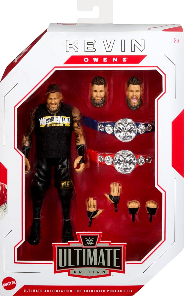 Mattel WWE Ultimate Edition Actionfigur & Zubehör, 15,2 cm Kevin Owens Sammelset, austauschbare Köpf