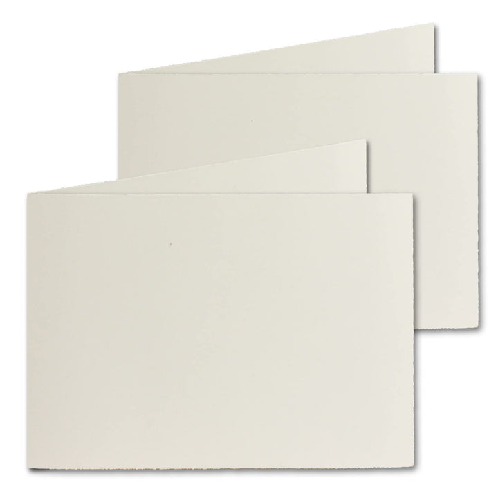 50x DIN A6 Vintage Faltkarten, Büttenpapier, 105 x 148 mm - quer-doppelt, Natur-Weiss 240 g/m² - Vel