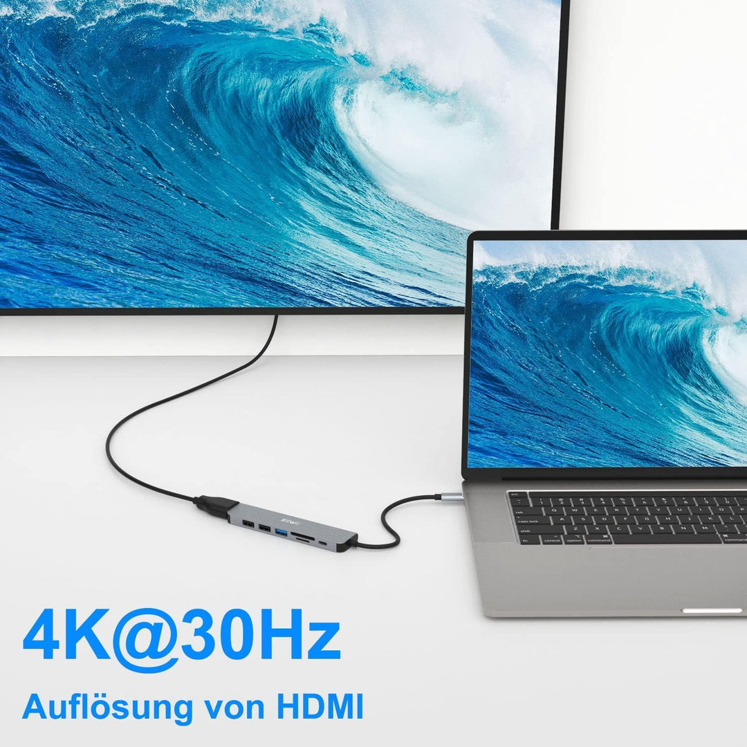 USB C Hub, JESWO 7 in 1 USB C Adapter mit 4K HDMI, 1 USB 3.0, 2 USB 2.0, SD/TF Kartenleser und 100W