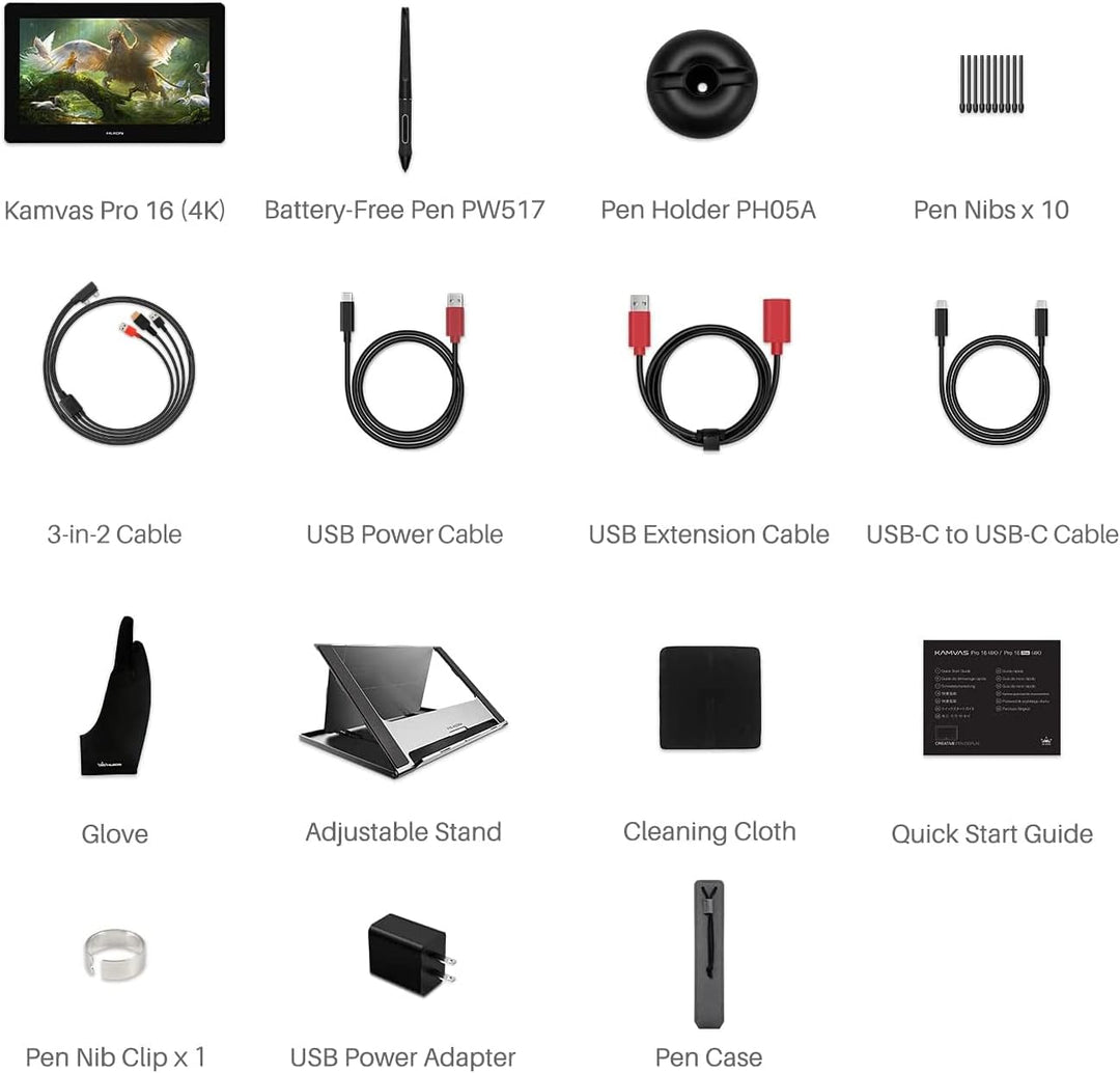 HUION Kamvas Pro 16 4K UHD Grafiktablett mit Display, Blendfreier Grafikmonitor mit Vollständig Lami