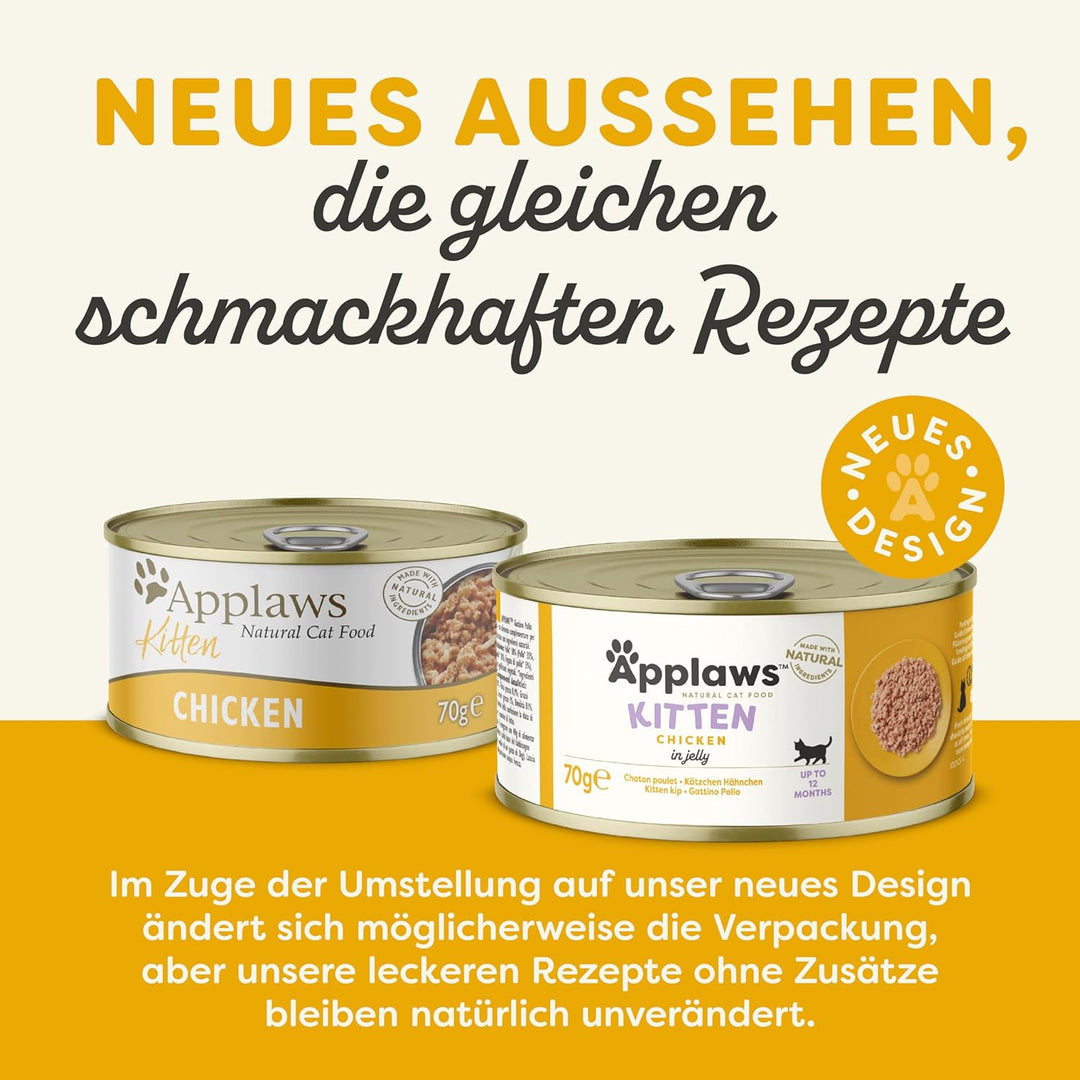 Applaws Natürliches Kätzchenfutter, Huhn Nasses Katzenfutter In Brühe Dose, 70 g (Packung mit 24 Stü