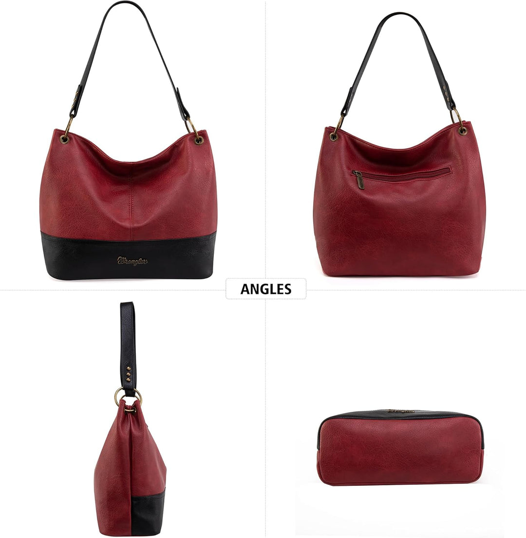 Wrangler Hobo-Taschen für Damen, veganes Leder, Griff oben, Schultertaschen und Handtaschen Rot, Rot