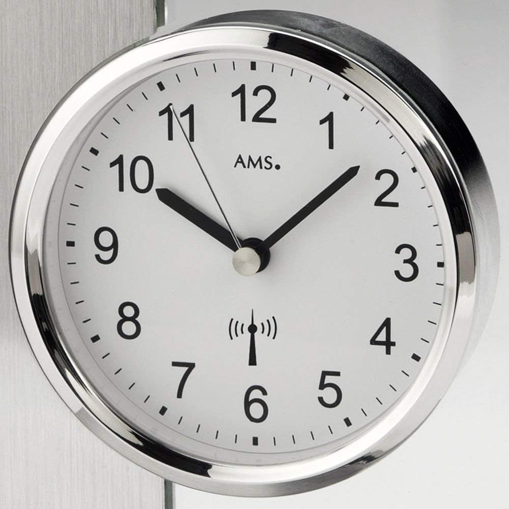 AMS F5140 Funk Tischuhr, Holz, Silber, 17 cm x 16 cm x 6 cm, Silber