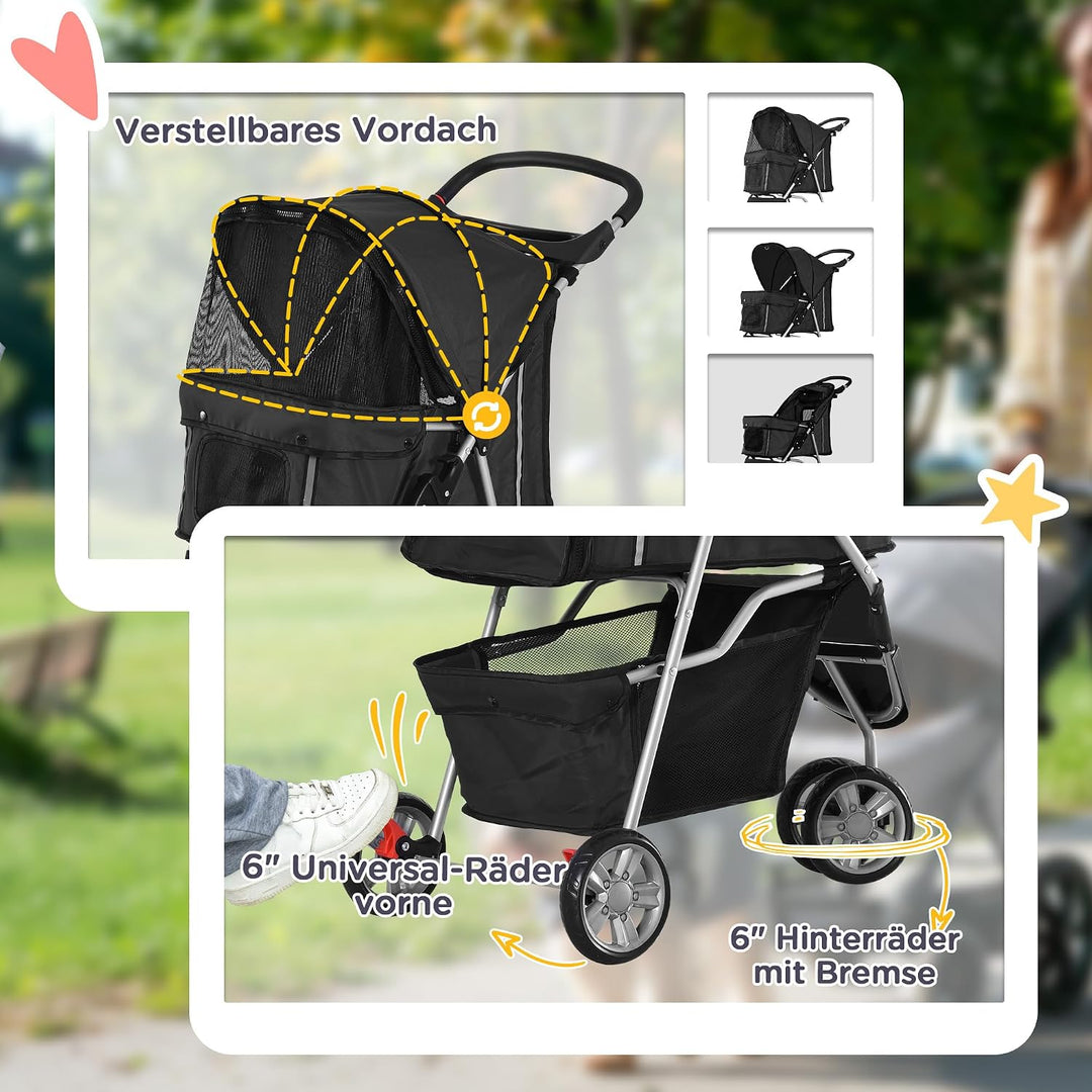PawHut Hundewagen Hundebuggy klappbar für Hunde &amp; Katzen bis 10 kg Katzenbuggy mit Kissen Netzfenste