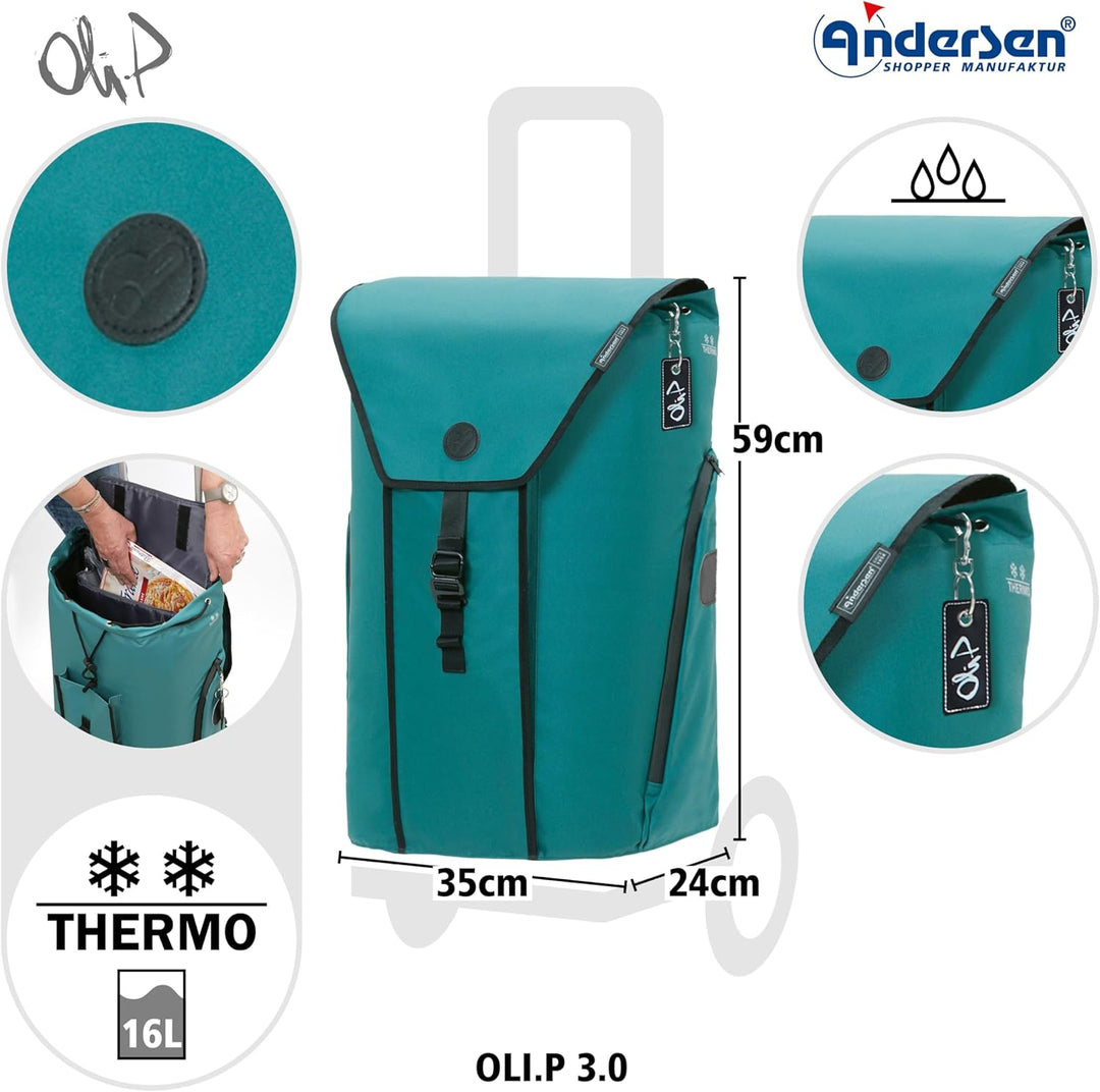 ANDERSEN Einkaufstrolley - Royal Shopper Oli.P 3.0 Petrol 50 L Einkaufswagen, hochwertig, Rucksack,