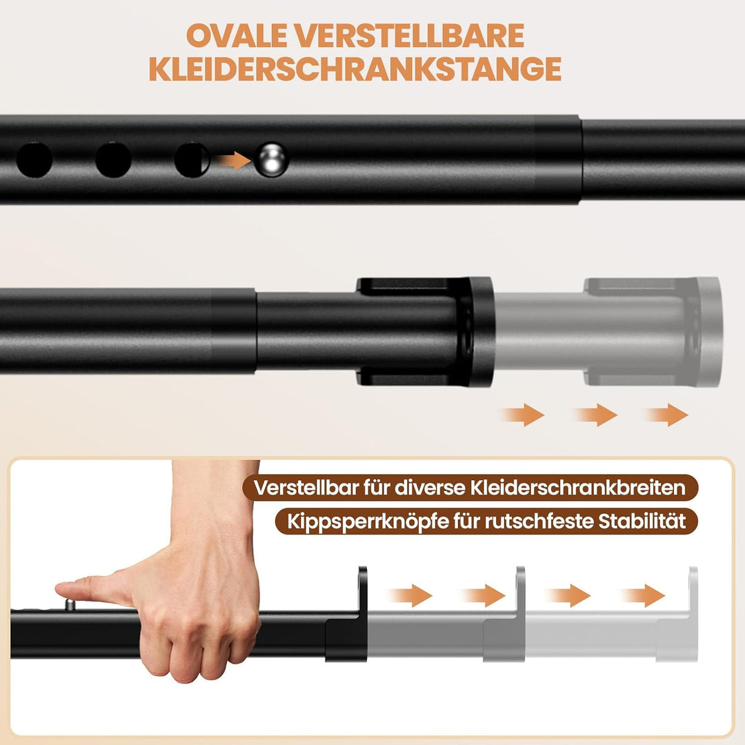 Mavivegue Kleiderstange Schrank, 42-161cm Oval Kleiderstange Ausziehbar | Kleiderstange Wandmontage