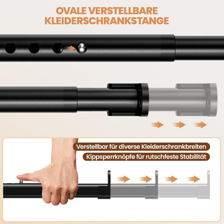 Mavivegue Kleiderstange Schrank, 42-161cm Oval Kleiderstange Ausziehbar | Kleiderstange Wandmontage