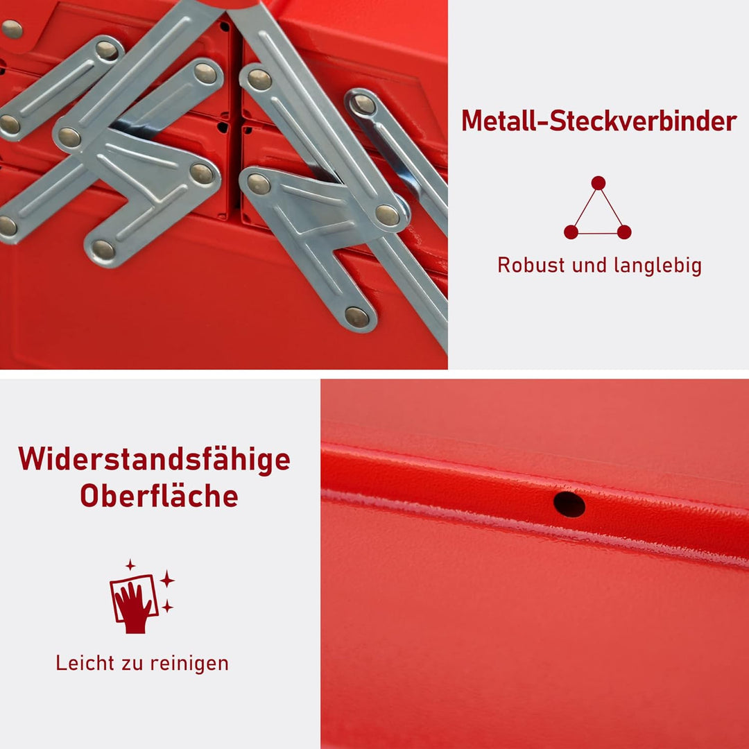 DURHAND Werkzeugkasten Werkzeugkoffer Montage Werkzeugkiste leer platzsparend mit 5 Fächer aufklappb