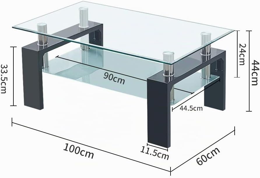 CLIPOP Couchtisch Rechteckig Beistelltisch aus Hartglas,Wohnzimmertisch Moderner Sofatisch mit Staur