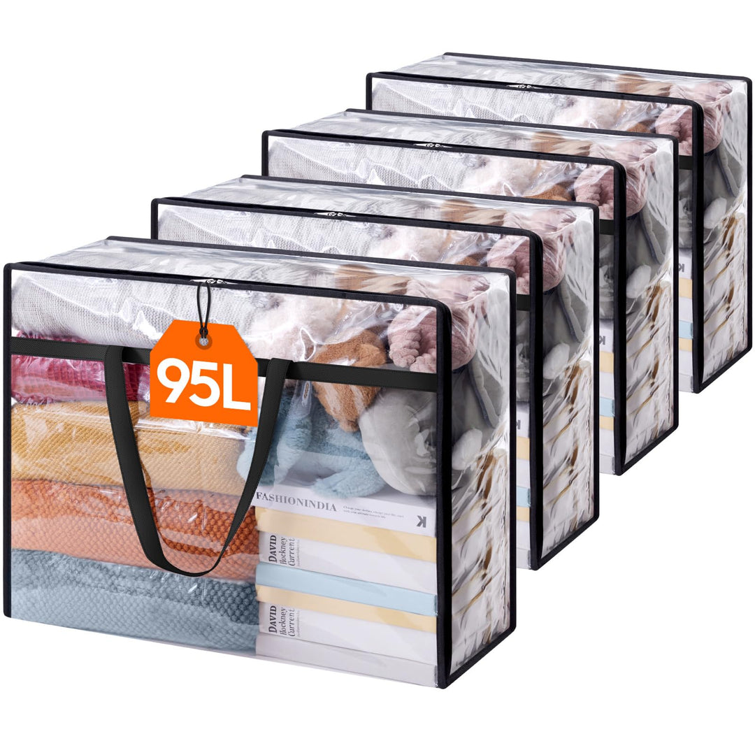 Lifewit Storage 4 Stück Transparente Plastik Aufbewahrungstasche, 95L Kleiderschrank Organizer Aufbe