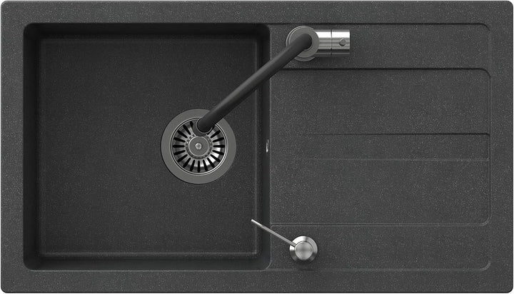 VBChome Spülbecken mit Armatur 77 x 44 cm Schwarz Einzelbecken Einbauspüle Abtroffläche gesprenkelt