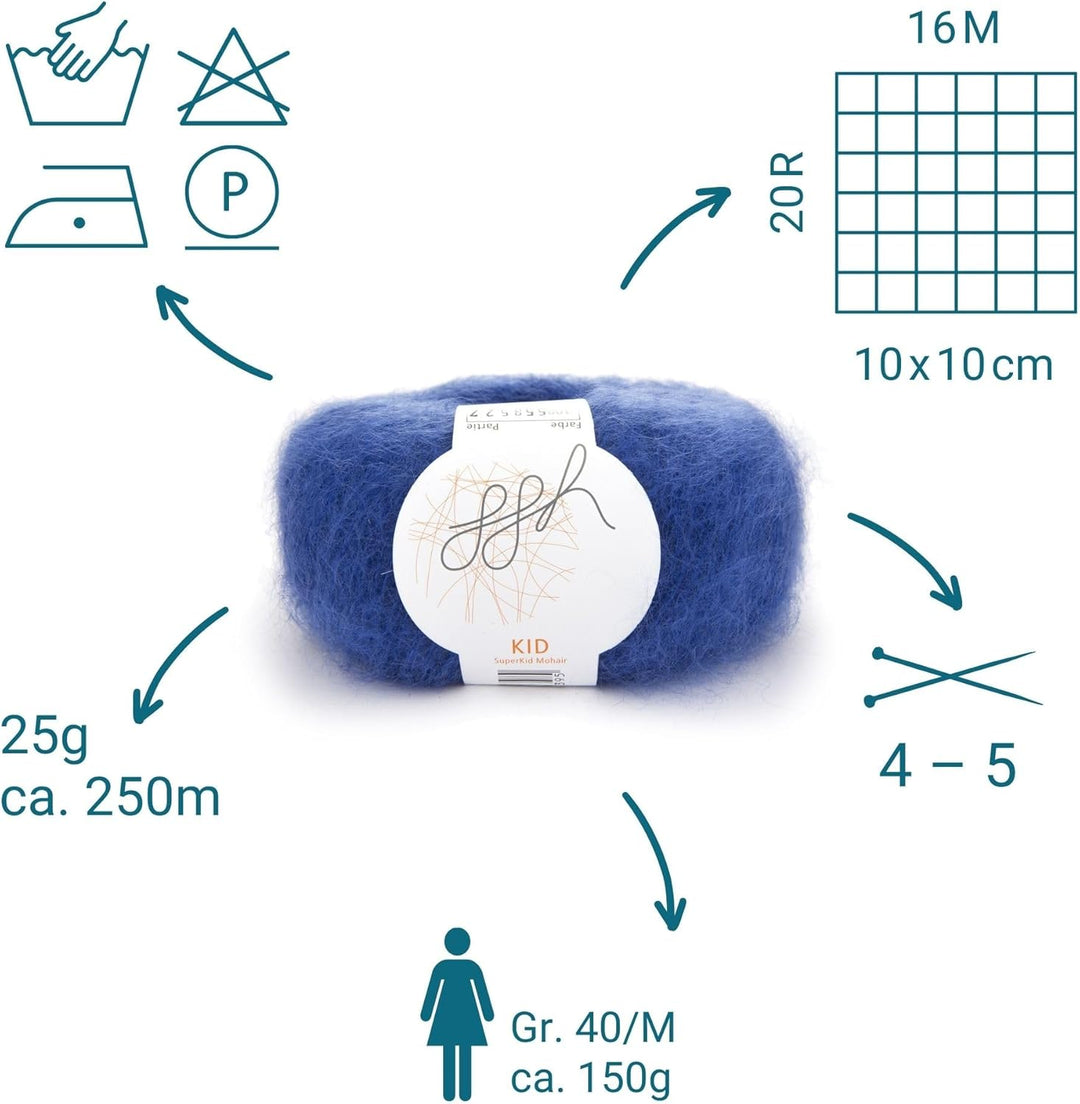 ggh Kid Box - 6 Knäuel Strickwolle aus Kid Mohair - Farbe 108 - Royalblau, 108 - Royalblau