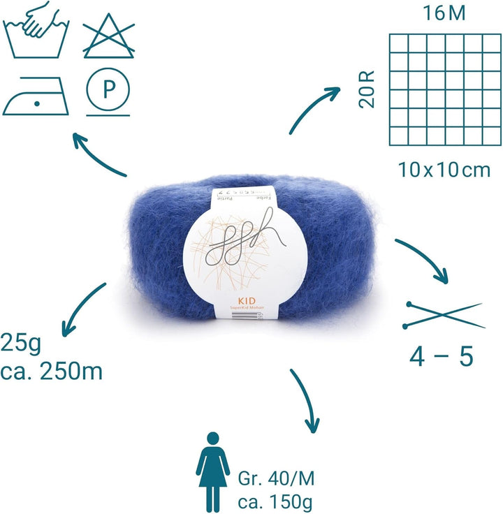 ggh Kid Box - 6 Knäuel Strickwolle aus Kid Mohair - Farbe 108 - Royalblau, 108 - Royalblau