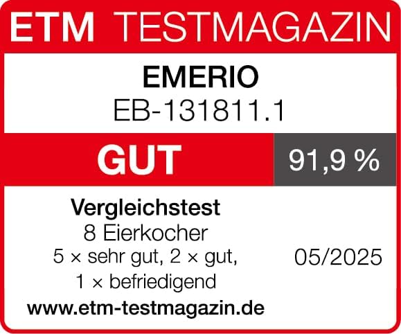 EMERIO einzigartiger Eierkocher kocht alle drei Garstufen [weich|mittel|hart] in nur einem Kochvorga
