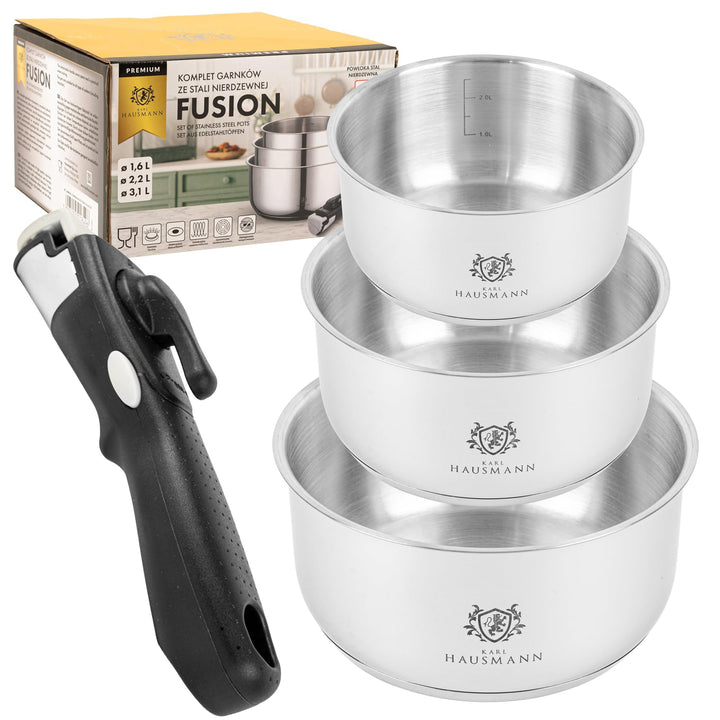 Topfset Induktion mit Abnehmbarer Griff - 3-Teilig - Edelstahl Kochtöpfe für Alle Herdarten - Kochto
