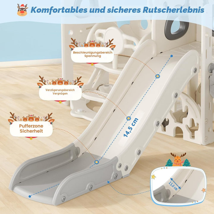 Krovtoy 6-in-1-Kleinkindrutsche, Kleinkindrutsche mit Weihnachtselchmotiv und Schaukelset, Babyrutsc
