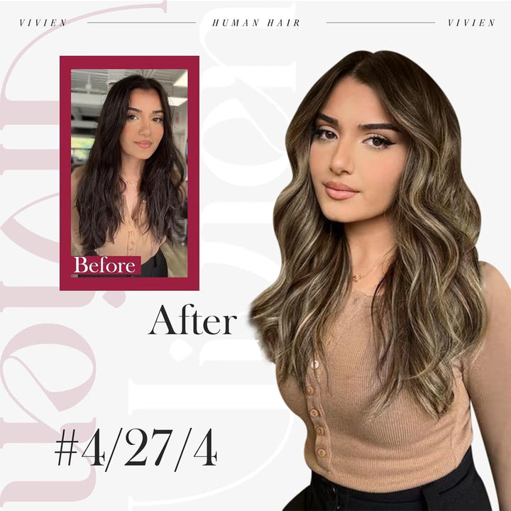 Vivien Echthaar Extensions Clip 45 cm Braun Ombre Clip in Extensions Echthaar Balayage Braun bis Blo