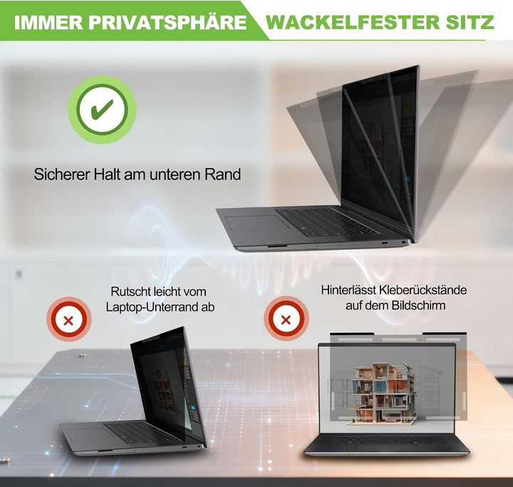 Magnetischer Laptop-Sichtschutz 15,6 Zoll für 16:9-Bildschirme, Abnehmbarer Anti-Glare-Privacy-Filte