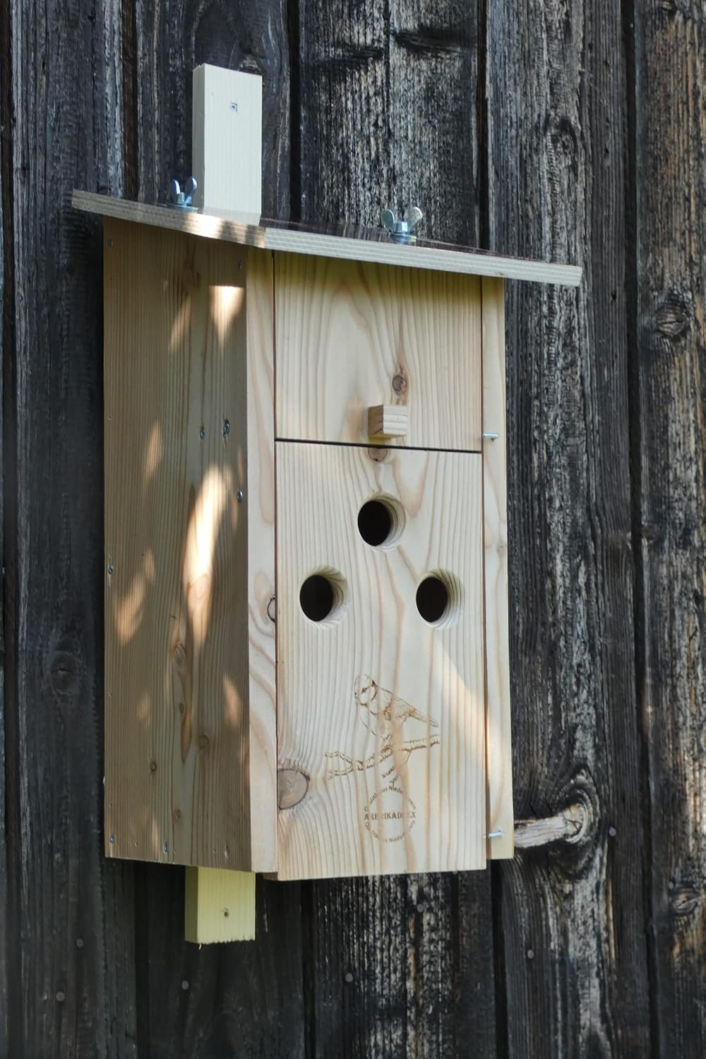 Premium Natur Lärchenholz Nistkasten unbehandelt nach Nabu, massives Vogelhaus Nisthilfe wetterfest