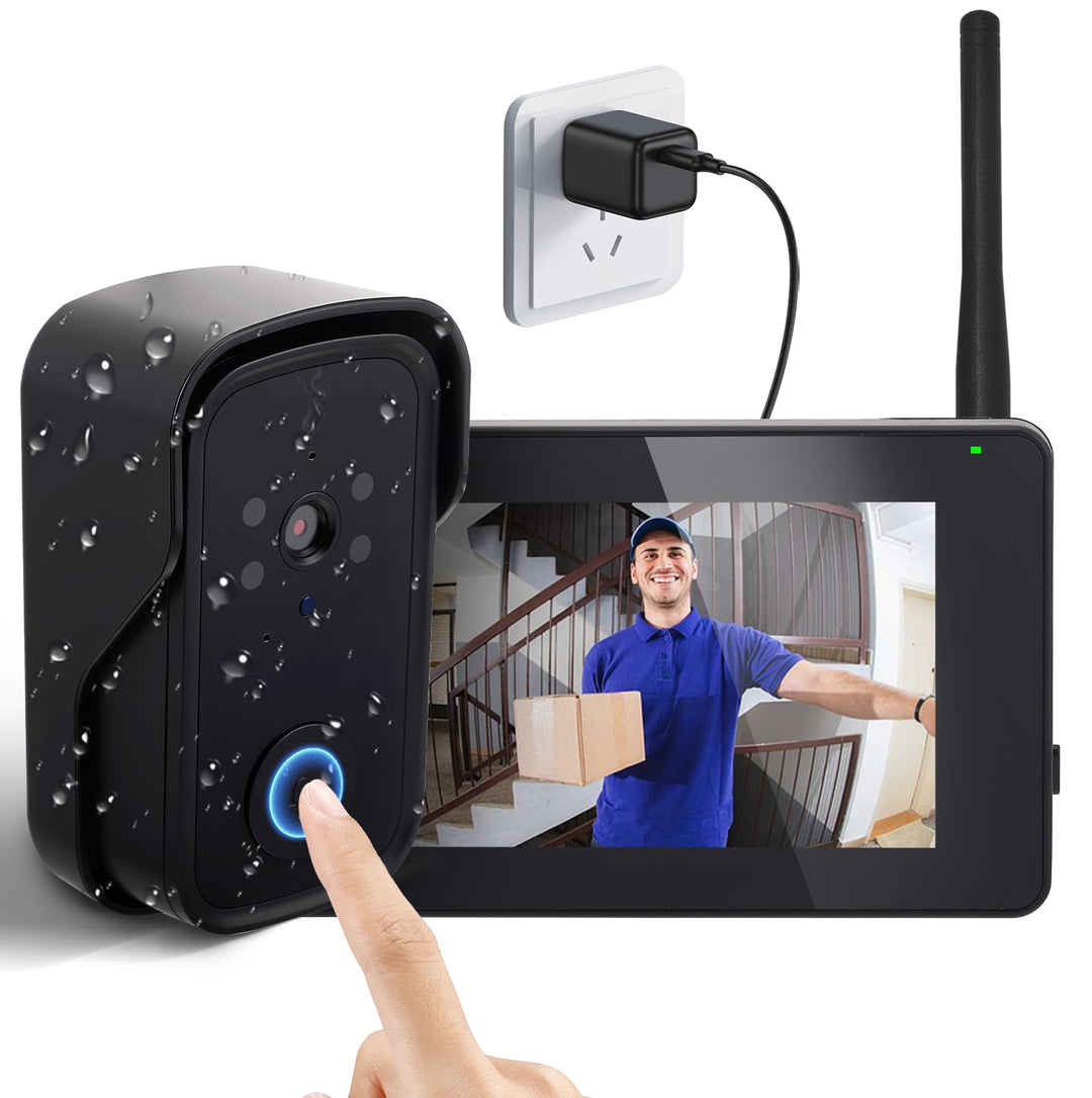 Kabellose Türklingel mit Kamera1080P Video,Kabellose Video Türklingel Kamera mit 4,3Zoll Bildschirm,
