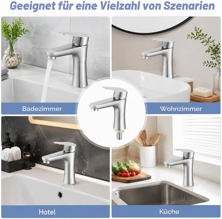 Wasserhahn Bad, Kaltwasserhahn Edelstahl Kaltwasserarmatur, mit 80cm Anschlussschlauch, Waschbeckena
