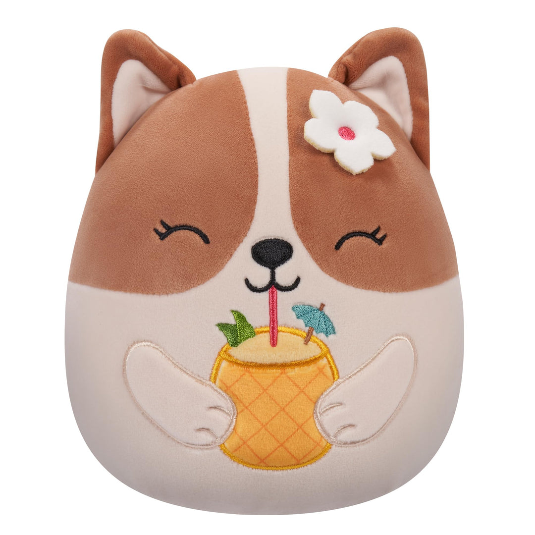 Squishmallows SQCR05393 - Regina der Corgi mit Ananasgetränk 19 cm, offizielles Jazwares Plüsch, sup