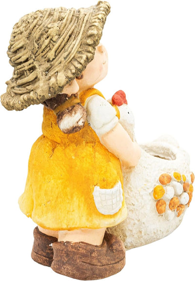 Wichtelstube-Kollektion XL Gartenfigur Dekofigur Katherina mit Huhn als Blumentopf Gartendeko Figure