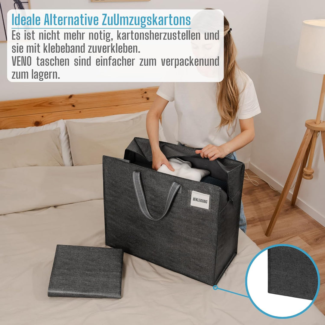 VENO 84 Liter Extra Gross Aufbewahrungstasche mit starke Griffe und Reissverschlüssen für Umzug, Cam