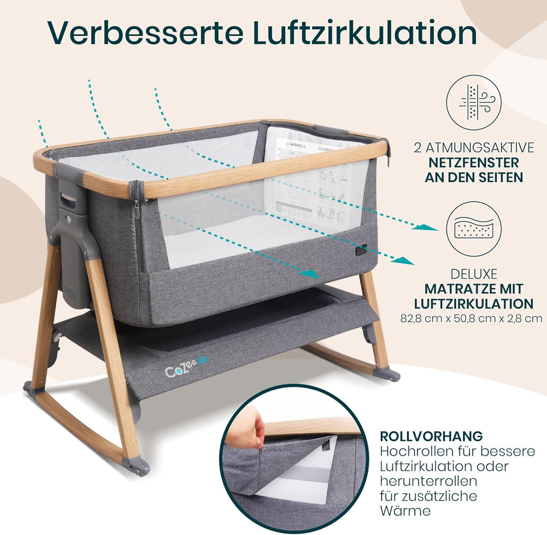 Tutti Bambini CoZee® Air Nachttisch-Wippe mit atmungsaktivem Fenster, Reisetasche und einfach zu Fal