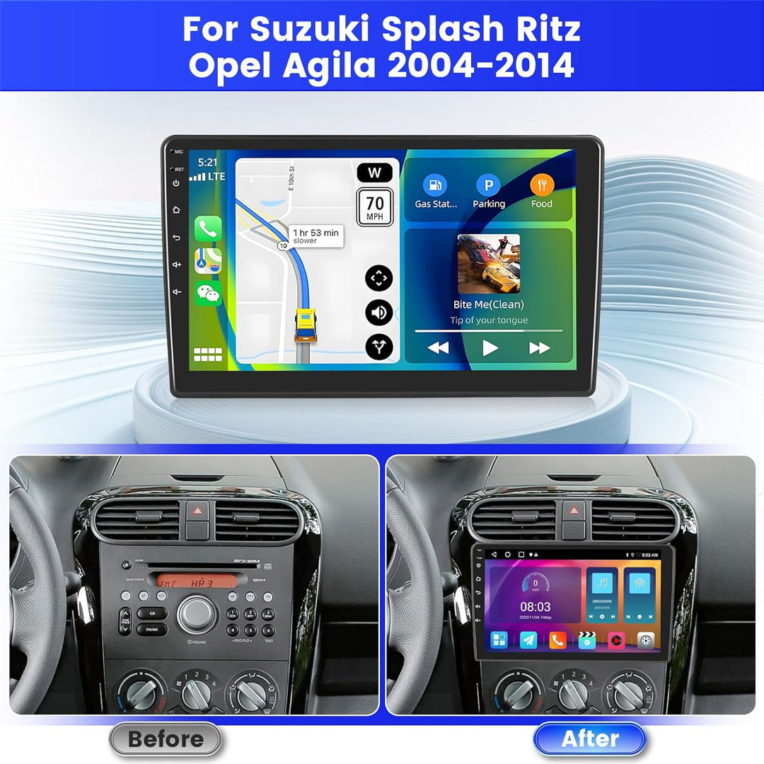 Radio für Suzuki Splash Ritz/Opel Agila 2004-2014 Android 15 2+64G mit Wireless CarPlay Android Auto