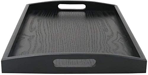 Grosses rechteckiges Serviertablett aus Holz mit grossem Griff aus schwarzem Holz (40x28 cm)