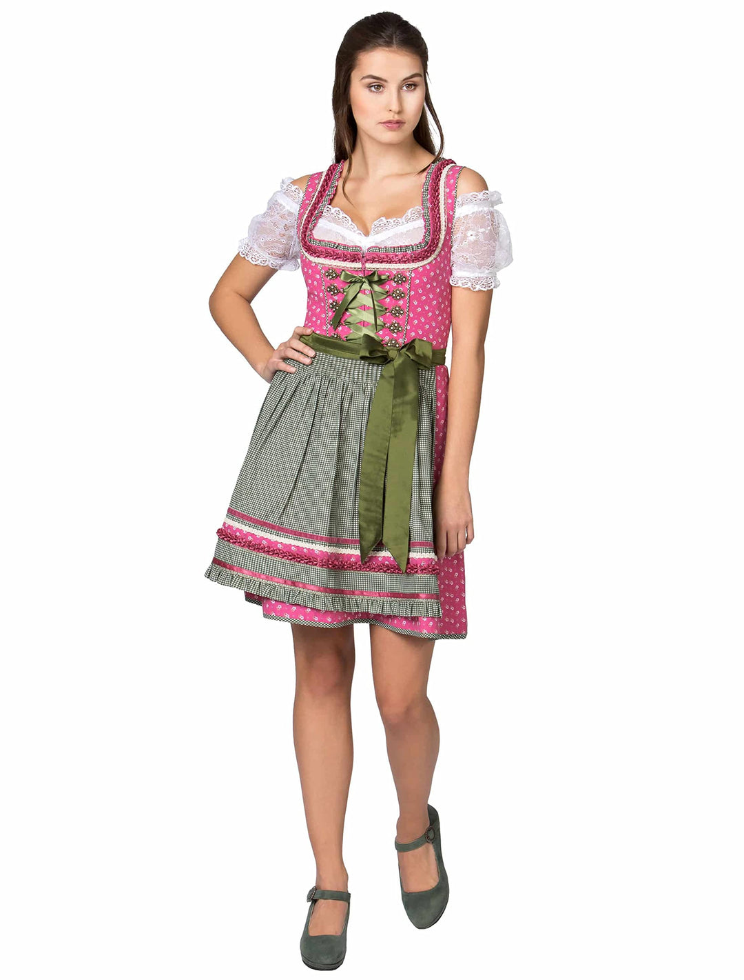 Stockerpoint Damen Dirndl Martina Kleid für besondere Anlässe 32 Pink-grün, 32 Pink-grün