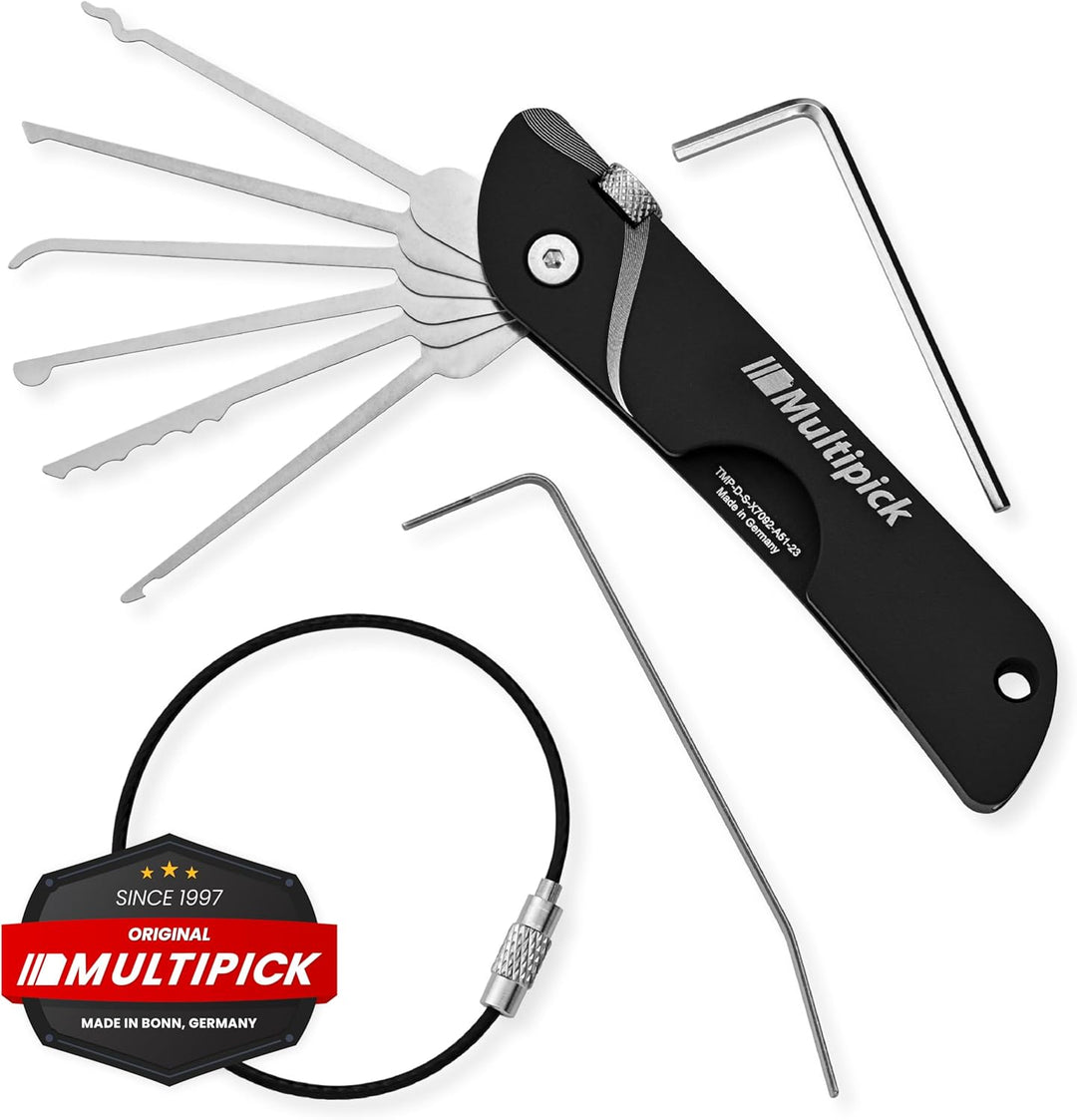 Multipick Dietrich Set ELITE BLACK Mini Taschen-Messer Lockpicking Set mit 6 wechselbaren Lock-Pick