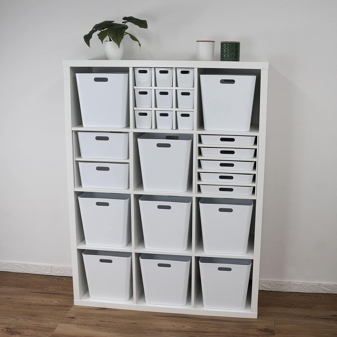 12x Ordnungsboxen - 10 cm hoch - WEIss - 30x10x10cm - 2 Liter - Ordnungskorb - Schubladenorganizer S