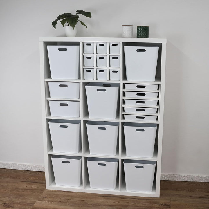 12x Ordnungsboxen - 10 cm hoch - WEIss - 30x10x10cm - 2 Liter - Ordnungskorb - Schubladenorganizer S