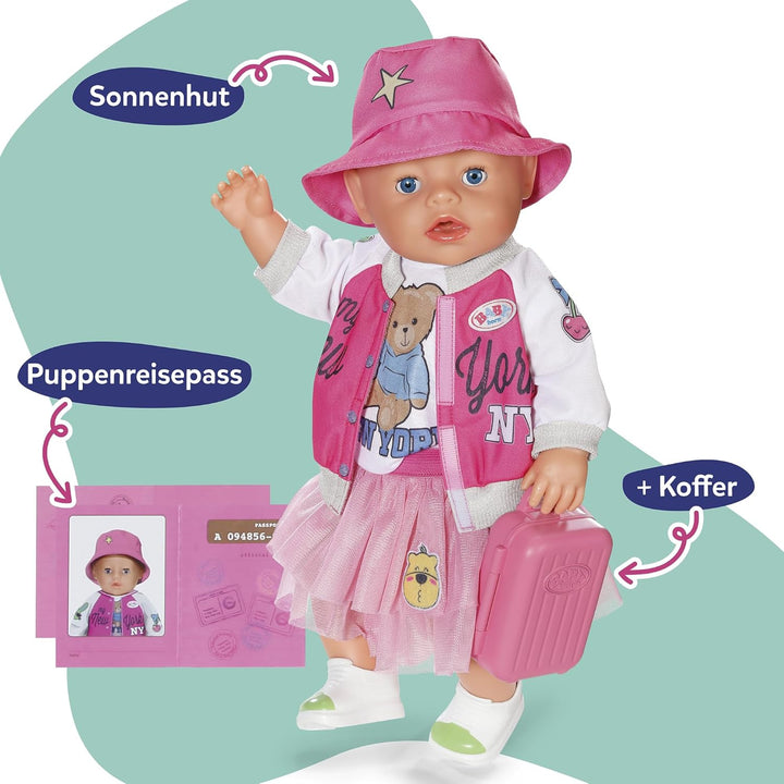 Baby Born Reise-Outfit mit Kleid, Schuhen und Accessoires für 43cm Puppen
